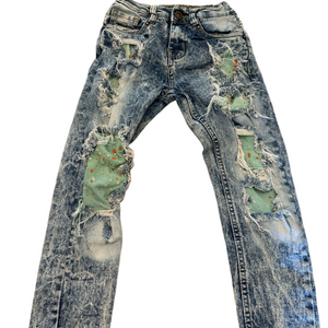 Revolution Blue Jeans with Green Patches
